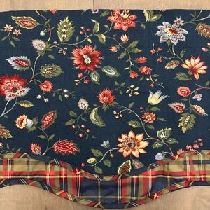 Waverly Scalloped Double Floral Plaid Valances Navy Burgundy Set of 2 17” x 75”